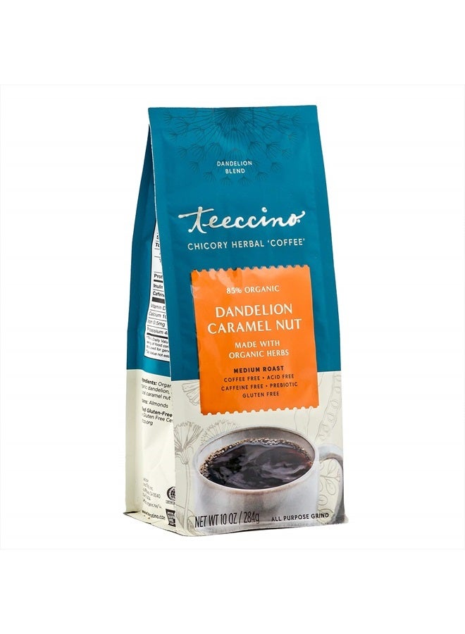 teeccino Dandelion Caramel Nut Herbal Coffee - Caffeine-Free Coffee Alternative with Prebiotics, Gluten Free, Acid Free - Medium Roast, 10 oz - Image 1