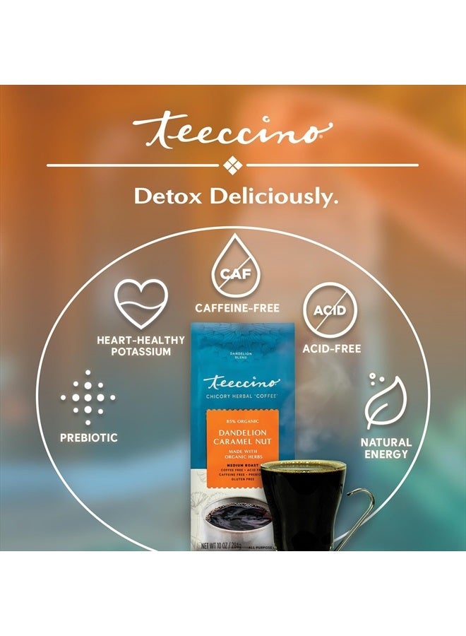 teeccino Dandelion Caramel Nut Herbal Coffee - Caffeine-Free Coffee Alternative with Prebiotics, Gluten Free, Acid Free - Medium Roast, 10 oz - Image 3