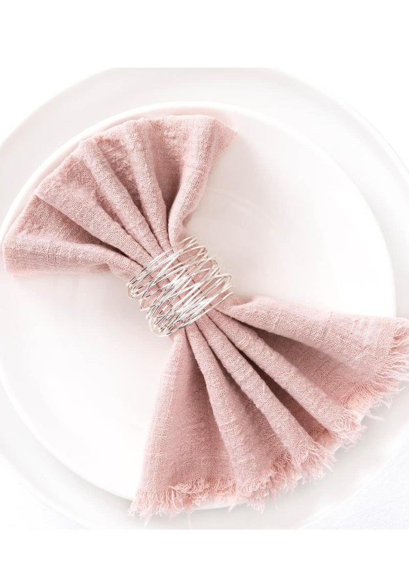 Excefore Handmade Cloth Napkins, Cloth Napkins with Fringe Set of 6, Rose Cotton Linen Napkins, Versatile Handmade Square Rustic Fringe Napkins for Dinner, Wedding and Parties 18"x18"  - Image 1
