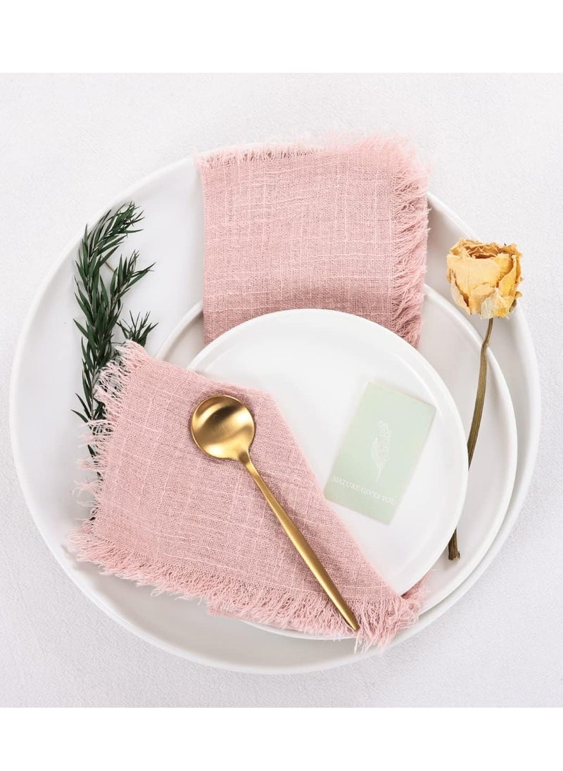 Excefore Handmade Cloth Napkins, Cloth Napkins with Fringe Set of 6, Rose Cotton Linen Napkins, Versatile Handmade Square Rustic Fringe Napkins for Dinner, Wedding and Parties 18"x18"  - Image 2