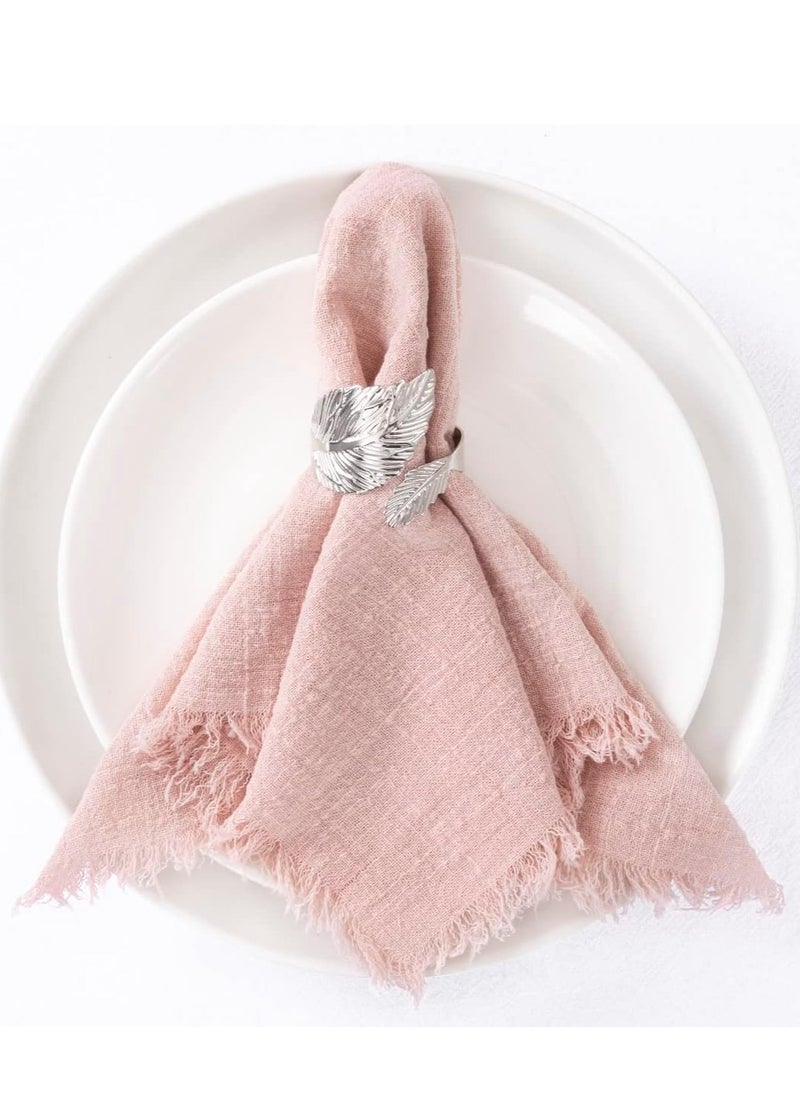 Excefore Handmade Cloth Napkins, Cloth Napkins with Fringe Set of 6, Rose Cotton Linen Napkins, Versatile Handmade Square Rustic Fringe Napkins for Dinner, Wedding and Parties 18"x18"  - Image 3