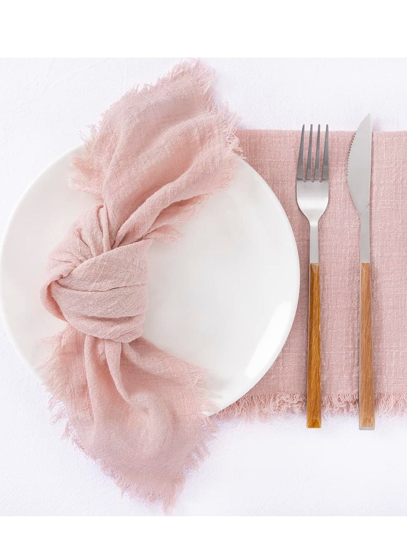 Excefore Handmade Cloth Napkins, Cloth Napkins with Fringe Set of 6, Rose Cotton Linen Napkins, Versatile Handmade Square Rustic Fringe Napkins for Dinner, Wedding and Parties 18"x18"  - Image 5