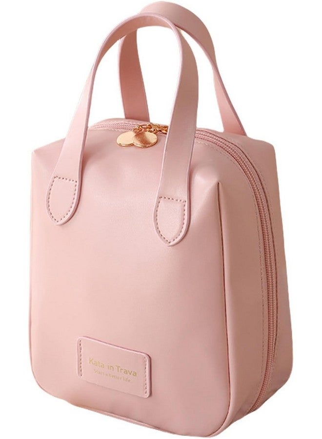 waqif Premium Makeup Bag Women Travel Small Cosmetic Bags Waterproof Leather Toiletry Bag with Handle, Zipper, Compartments Mini Makeup Kit Portable Purse, for Cosmetics Toiletries (Pink) - Image 1