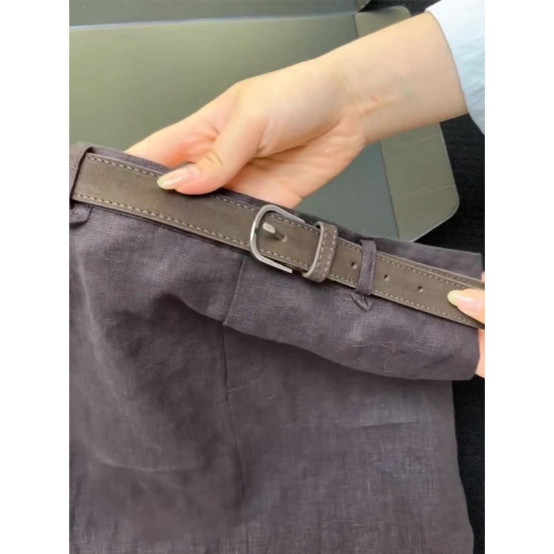 Vintage Coffee Brown A-Line Long Skirt with Side Slit - Image 3