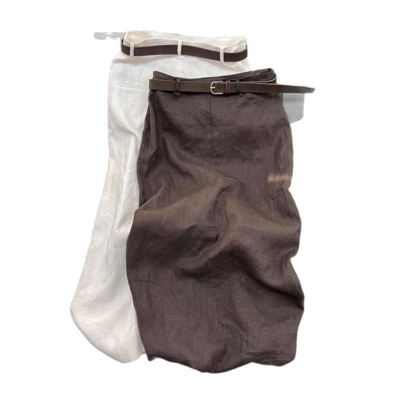 Vintage Coffee Brown A-Line Long Skirt with Side Slit - Image 1