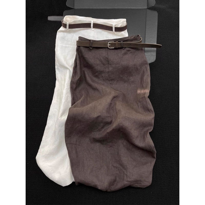 Vintage Coffee Brown A-Line Long Skirt with Side Slit - Image 2