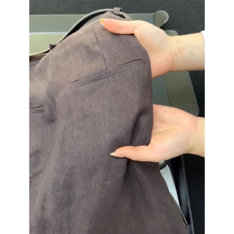 Vintage Coffee Brown A-Line Long Skirt with Side Slit - Image 5