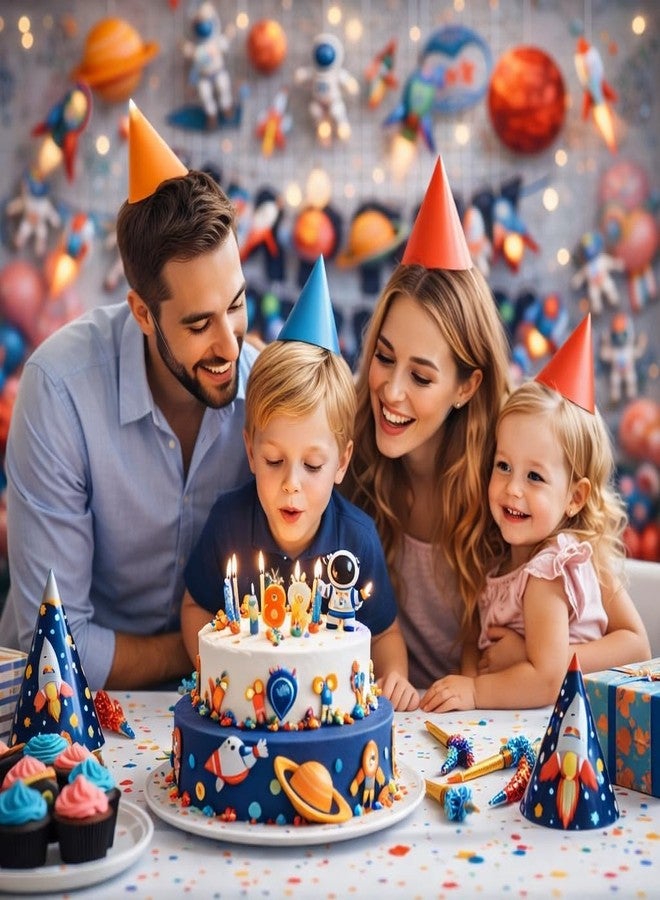 pixelfox لافتة عيد ميلاد فضائية لحفلات الأطفال | زينة عيد ميلاد سعيد بثيم رائد فضاء للاحتفال بعيد ميلاد الأولاد في المنزل (عبوة من 32 قطعة) - Image 4