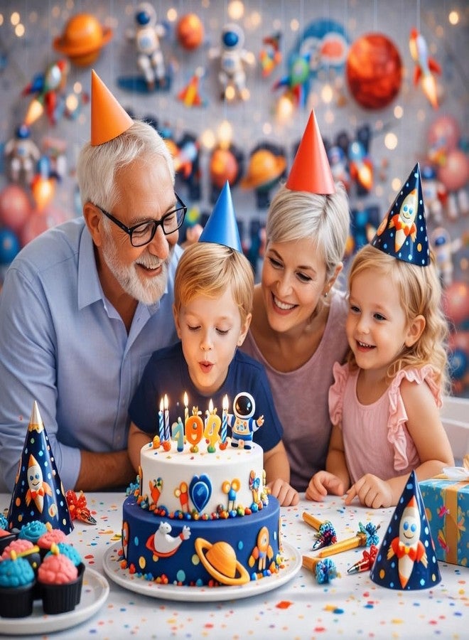 pixelfox لافتة عيد ميلاد فضائية لحفلات الأطفال | زينة عيد ميلاد سعيد بثيم رائد فضاء للاحتفال بعيد ميلاد الأولاد في المنزل (عبوة من 32 قطعة) - Image 5