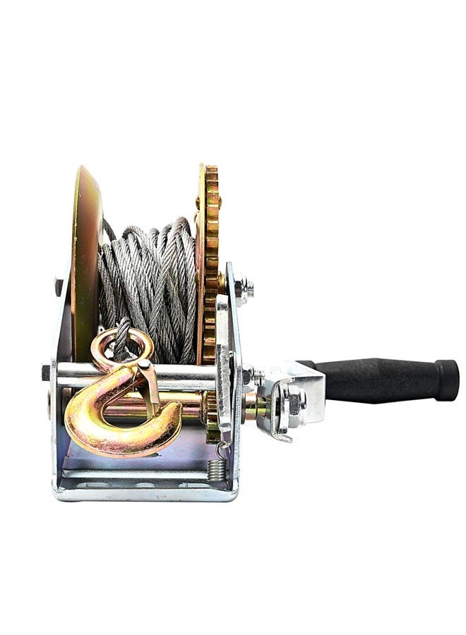 LAWAZIM Manual Winch - 1000lbs Silver - Manual Hand Crank Winch with Cable and Hook, Self-Locking Gear System, Anti-Slip Handle, and Pre-Drilled Mounting Base for Lifting, Towing, Boat, and Trailer Use - Image 3