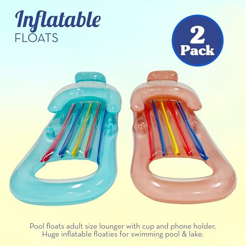 4E's Novelty Pool Floats Adult Size Lounger with Cup Holder 2 Pack Inflatable Floats for Swimming Pool Heavy Duty Lounger Floating Recliner Blow Up Floaties Water Floaty Lake Beach Tanning Float - Image 5