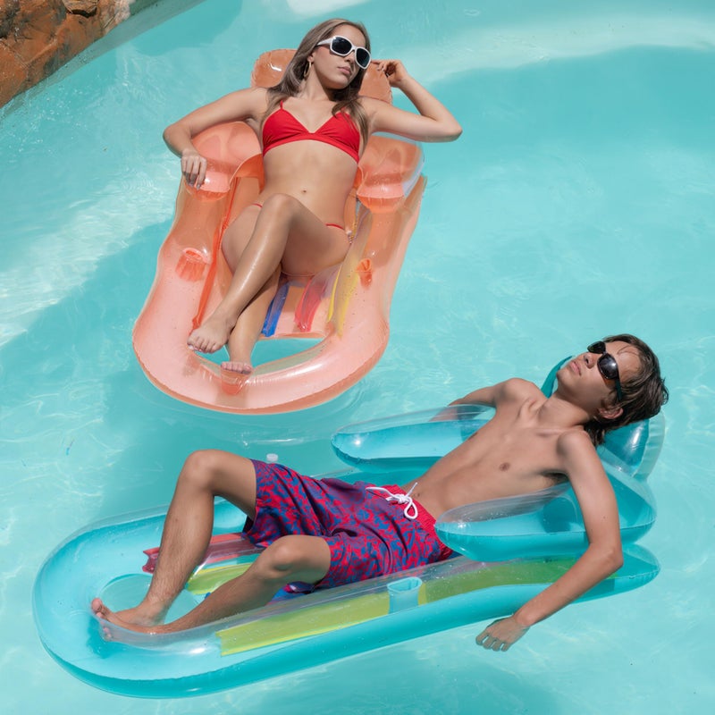 4E's Novelty Pool Floats Adult Size Lounger with Cup Holder 2 Pack Inflatable Floats for Swimming Pool Heavy Duty Lounger Floating Recliner Blow Up Floaties Water Floaty Lake Beach Tanning Float - Image 2