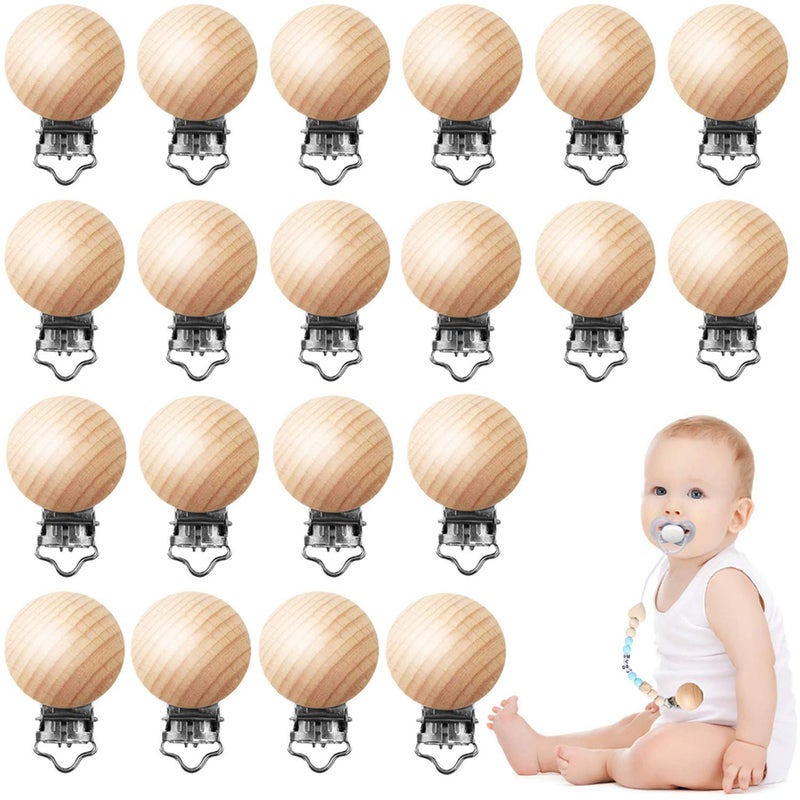 24 Pieces Natural Beech Wood Pacifier Clips Teething Grasping Toy Suspender Clips Charm DIY Pacifier Clips Holder Accessories