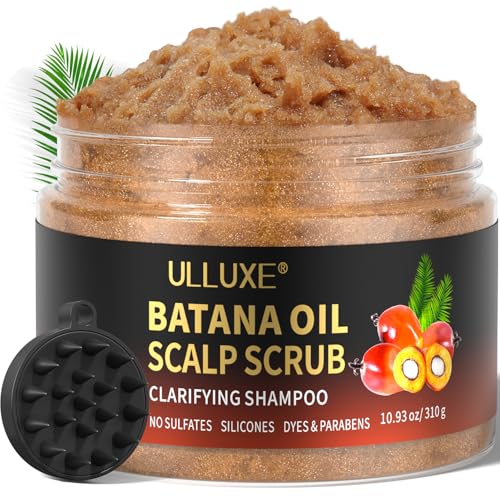 ulluxe Scalp Scrub for Hair Growth, Scalp Exfoliator with Batana Oil & Rosemary, Deep Scalp Cleanser with Scalp Massager, 2-in-1 Clarifying Shampoo Hair Treatment, Buildup Removal, Itchy Relief, 10.93 oz - Image 1