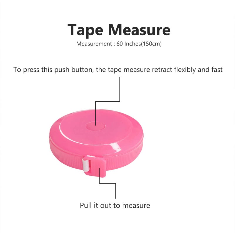 GDMINLO 3 Pack Tape Measure Measuring Tape for Body Craft Weight Loss Measurements Retractable 60-inch 1.5 Meter, Small Push Button Dual Sided Tape Measure Body Measuring (Pink Purple Sky Blue) - Image 5