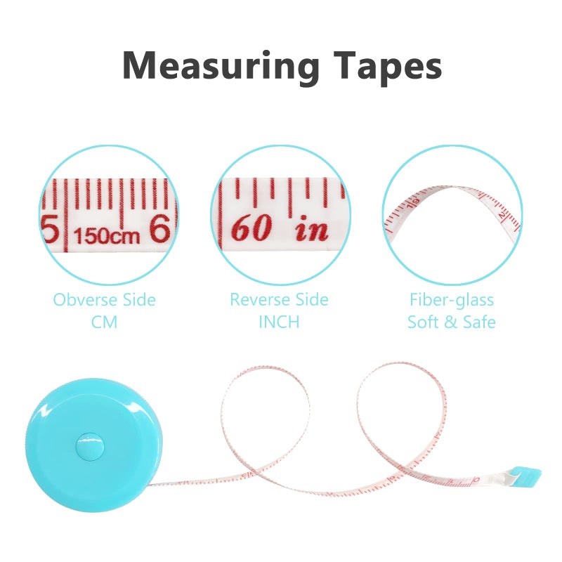 GDMINLO 3 Pack Tape Measure Measuring Tape for Body Craft Weight Loss Measurements Retractable 60-inch 1.5 Meter, Small Push Button Dual Sided Tape Measure Body Measuring (Pink Purple Sky Blue) - Image 3