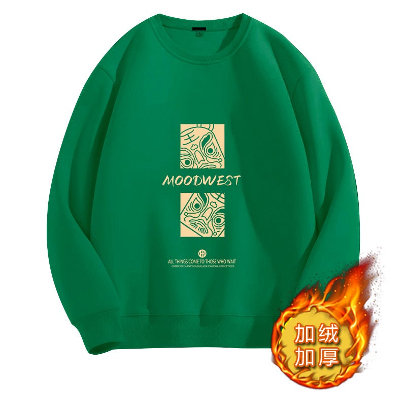 Thick Fleece Mens Long-Sleeve Sweatshirt Autumn Winter Totem Tiger Green
