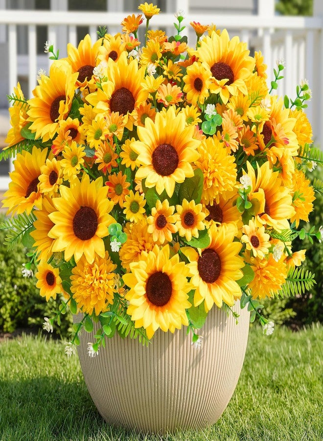 Faylifeway 8 Bundles Artificial Flowers for Outdoors,UV Resistant Faux Sunflowers and Daisies Flowers for Outdoor Planters Front Porch Garden Patio Spring Summer Decoration - Image 1