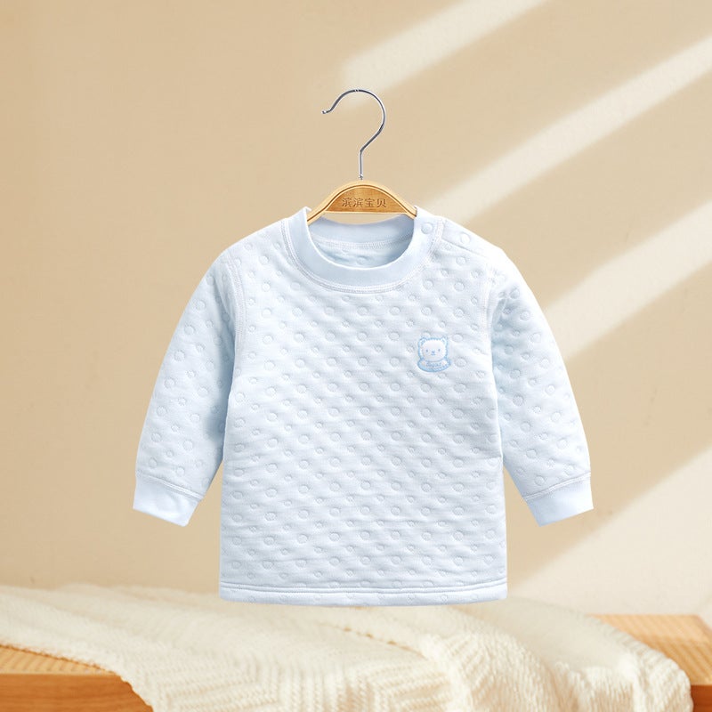 Baby''s Warm Top Children''s Cotton Underwear Baby''s Pure Cotton Base Shirt Men''s Solid Color Autumn and Winter Clothing Women''s Single Autumn Clothes - Image 1