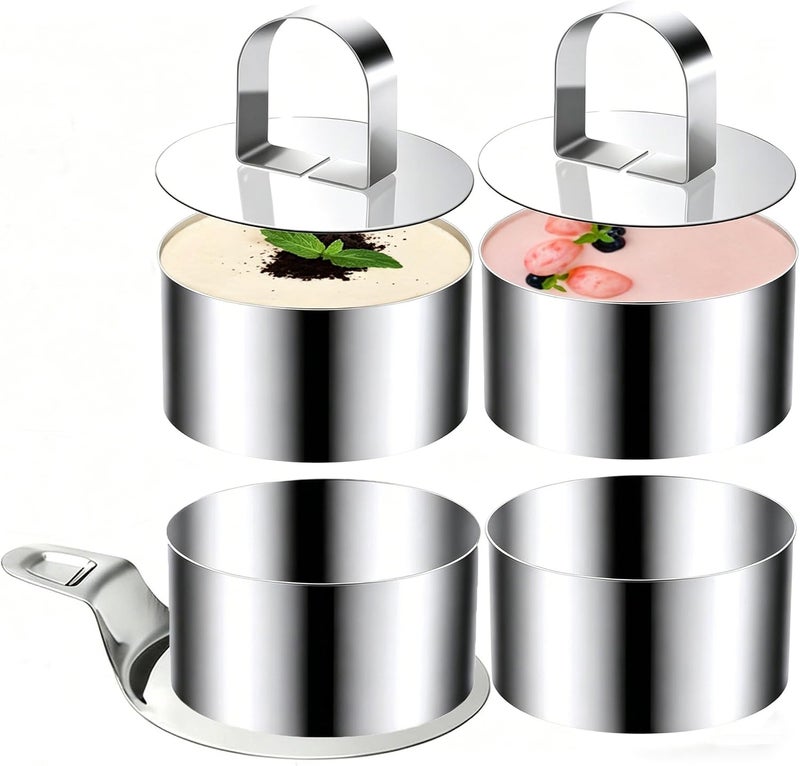 KUAYB Round Cake Ring Molds, 4 inch Stainless Steel Food Rings Dessert Mousse Cooking Rings Mold Extra High 6cm with Pusher & Lifter (Include 4 Rings & 2 Pushers& 1 Lifter) - Image 1