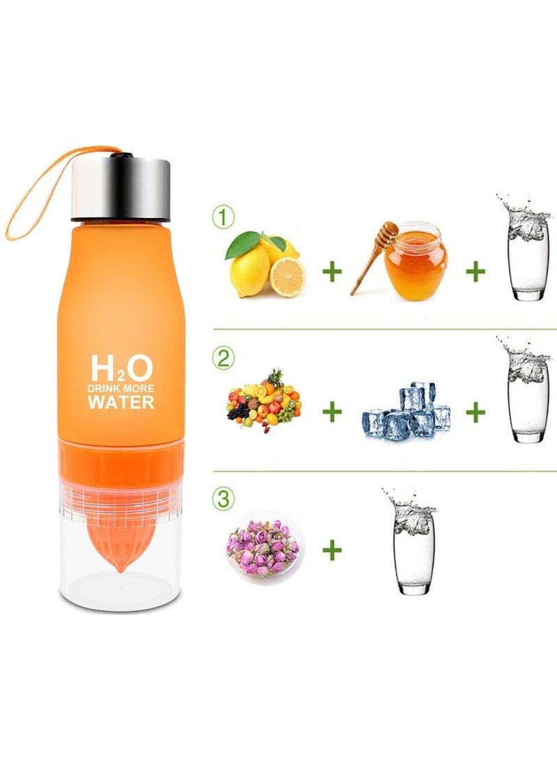 H2O زجاجة ماء محمولة مع موزع فواكه سعة 27 أونصة - اشرب المزيد من الماء H2O، ميزات كوب مع عصر فواكه وعصارة حمضيات لمشروبات صحية - سعة كبيرة 650 مل - خالية من BPA - زجاجة ديتوكس من الفولاذ المقاوم للصدأ - Image 4