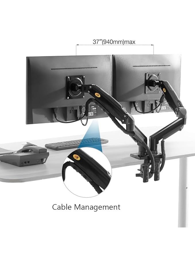 Dual Monitor Desk Mount, Full Motion Swivel Computer Monitor Arm for Two 17-27 Inch Monitors with Load Capacity 4.4~19.8 lbs Each - Image 4