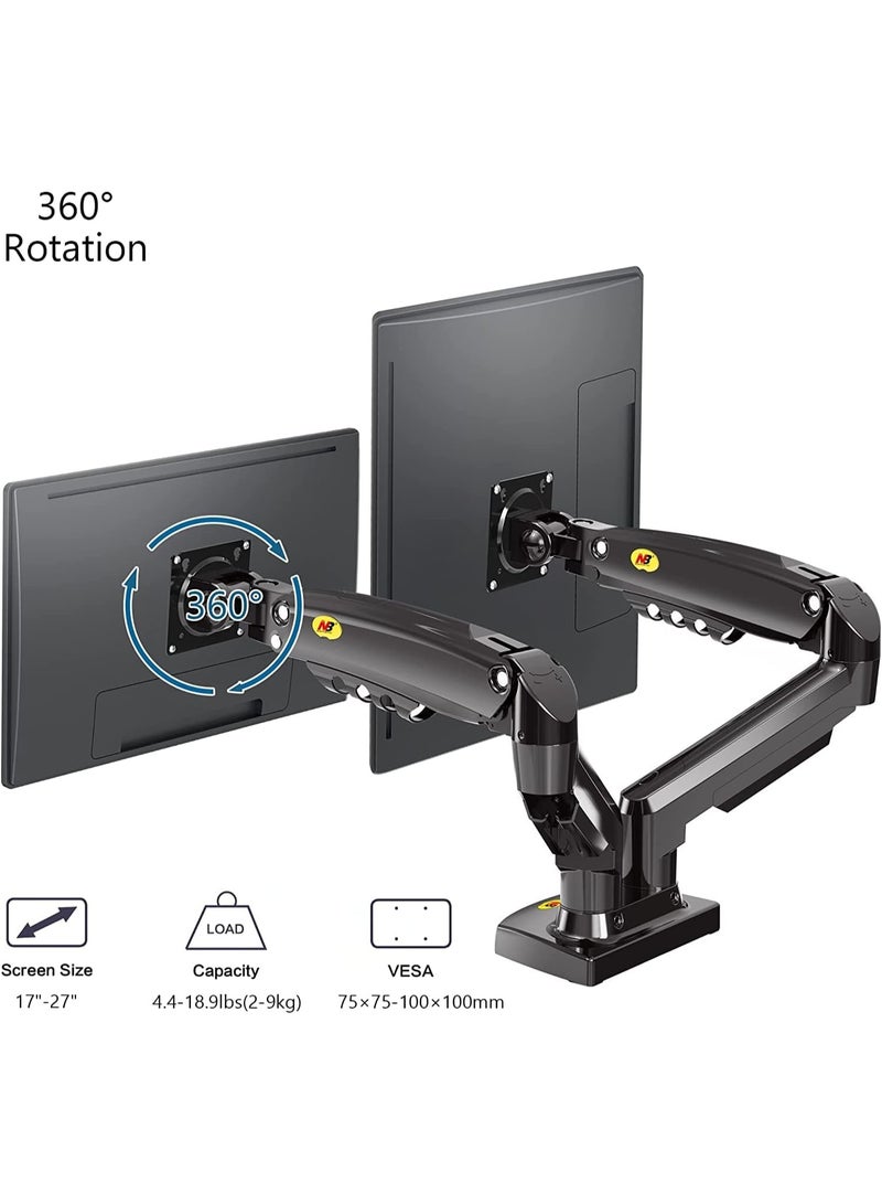 Dual Monitor Desk Mount, Full Motion Swivel Computer Monitor Arm for Two 17-27 Inch Monitors with Load Capacity 4.4~19.8 lbs Each - Image 1
