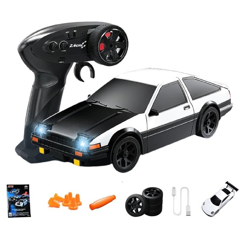 Mini Remote Control Drift Car: 1/43 Scale 4WD White Rc Drift Car - Dual Control With 2.4G Remote And App, Esp Gyroscope For Stable Desktop Drifting, Quick Charge For Extended Play For Beginners And En - Image 1