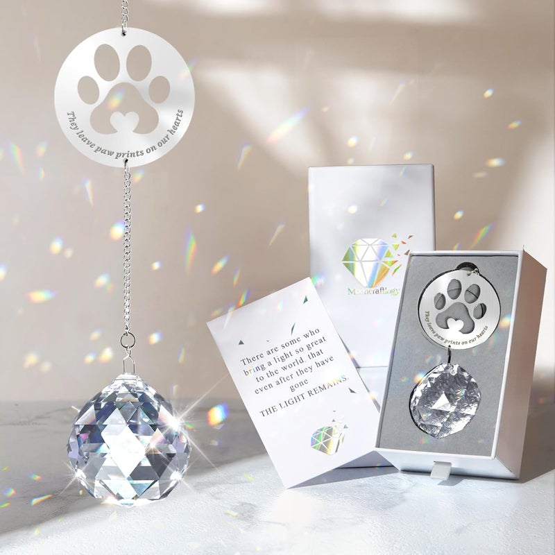 Mooncraftlogy Pet Memorial Gifts, Unique Sympathy Gift Idea Clear Crystal Ball Window Suncatcher, Rainbow Bereavement Grief Gift Box for Loss of Dog Cat Pet (Clear) - Image 1