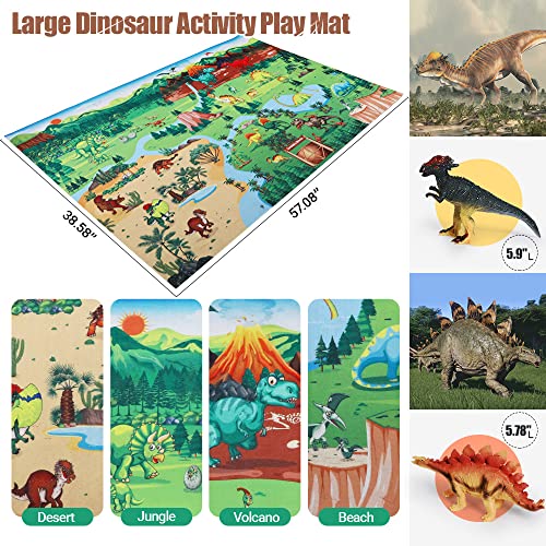 FRUSE Jurassic Dinosaur Toys Figures,12 PCS Realistic Large Dinosaur Figurines with Jumbo Play Mat & Information Dino Book,Educational Dino Figure Playset Cake Topper Decoration for Kids - Image 3