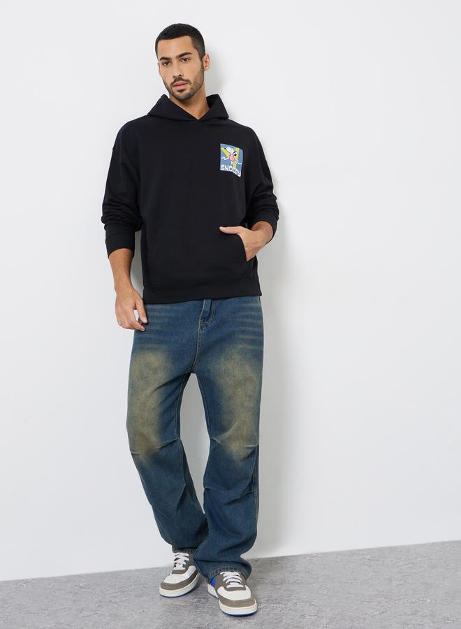 Styli Men Black Snoopy Graphic Print Oversized Hoodie - Image 2