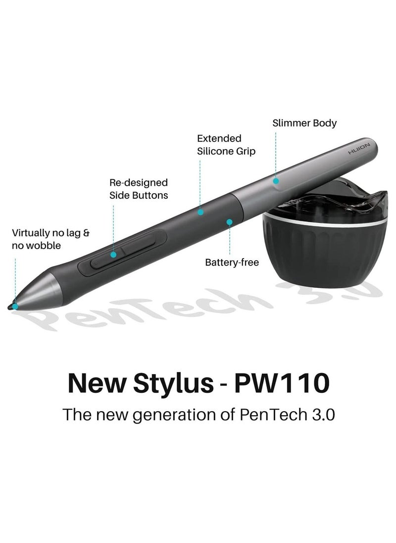 HUION Inspiroy 2 Large Drawing Tablet with Scroll Wheel 3-Set 8 Customized Keys Battery-Free Stylus for Digital Art, Design, Sketch, 10x6inch Graphics Tablet Works with Mac, PC & Mobile, Black  - Image 4