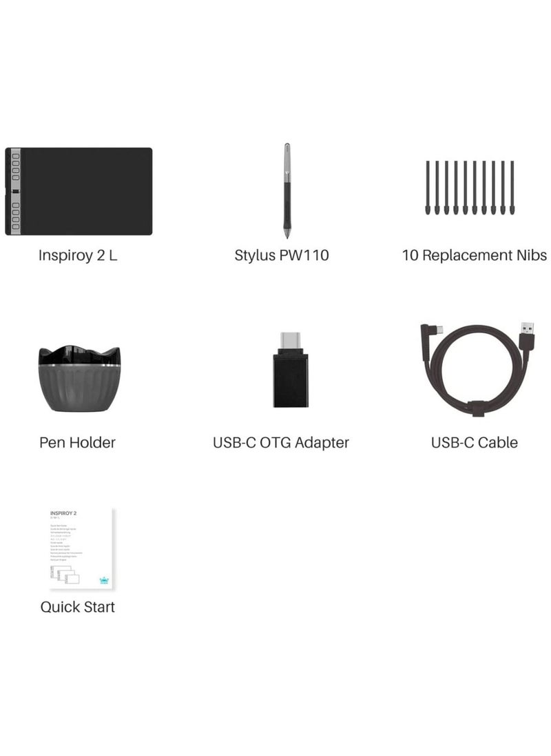 HUION Inspiroy 2 Large Drawing Tablet with Scroll Wheel 3-Set 8 Customized Keys Battery-Free Stylus for Digital Art, Design, Sketch, 10x6inch Graphics Tablet Works with Mac, PC & Mobile, Black  - Image 2