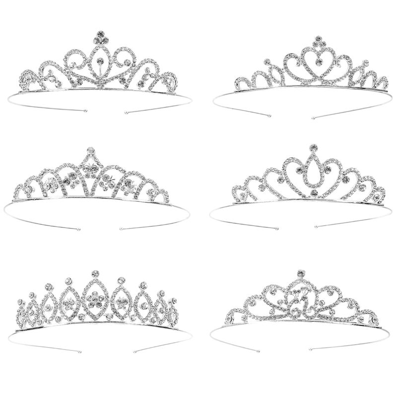 Hedume 6 Pack Girls Princess Crystal Tiara Crown Rhinestone Princess Crown for Birthday Party Wedding Prom Pageant