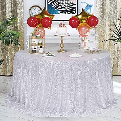 TCBESTO Silver Sequin Tablecloth 120" Round Sparkly Table Cover Glitter Table Overlay for Party Dinner Festival Wedding Exhibition Dessert - Image 1