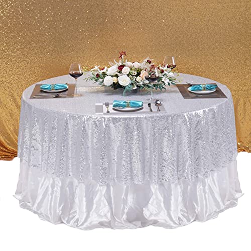TCBESTO Silver Sequin Tablecloth 120" Round Sparkly Table Cover Glitter Table Overlay for Party Dinner Festival Wedding Exhibition Dessert - Image 5