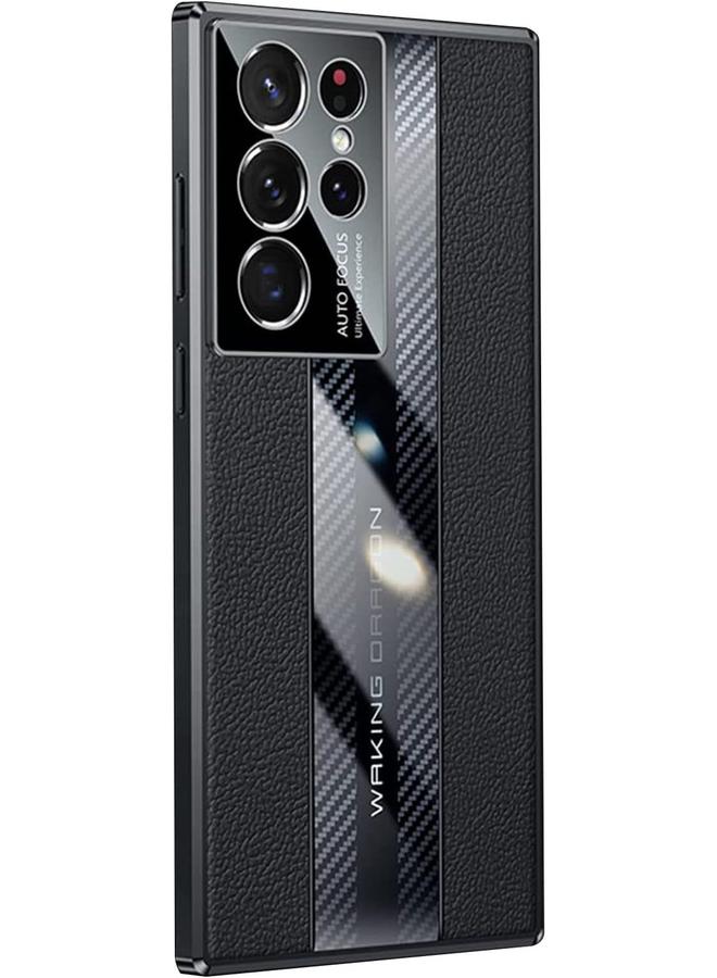 erorex Case For Galaxy S22 Ultra Luxury Tpu Carbon Fiber And Genuine Leather Back Cover Camera Protection Shockproof Case Galaxy S22 Ultra Black - Image 1