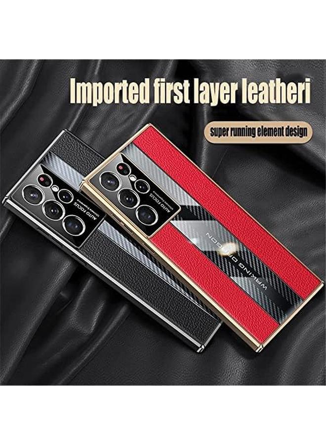 erorex Case For Galaxy S22 Ultra Luxury Tpu Carbon Fiber And Genuine Leather Back Cover Camera Protection Shockproof Case Galaxy S22 Ultra Black - Image 5