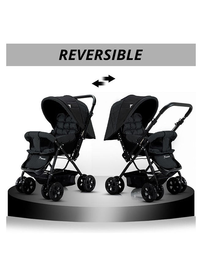 Reversible Look At Me Stroller With T Diaper Bag And Hooks And Changing Pad - Black