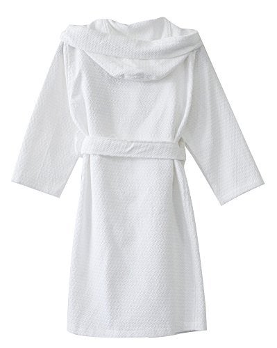 KISBINI 100% Cotton Long Hooded Robes Bathrobe for Kids Children White 8-9T - Image 2