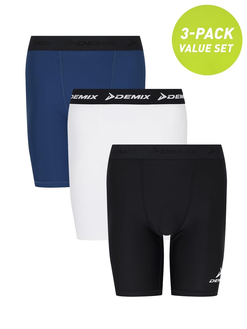 Demix Men's 3-Pack Soccer Compression Shorts – Supportive MOVI-Force Fabric with Flat Seams for Comfortable Intensive Training - Image 2