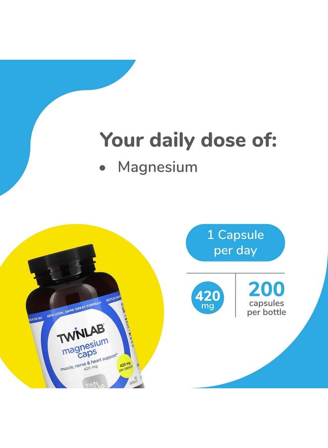 Twinlab Magnesium Caps - High Absorption Magnesium Supplement to Support Leg Cramps Relief - Magnesium Capsules for Stress Relief, 420 mg, 200 Count, 1 Pack - Image 3