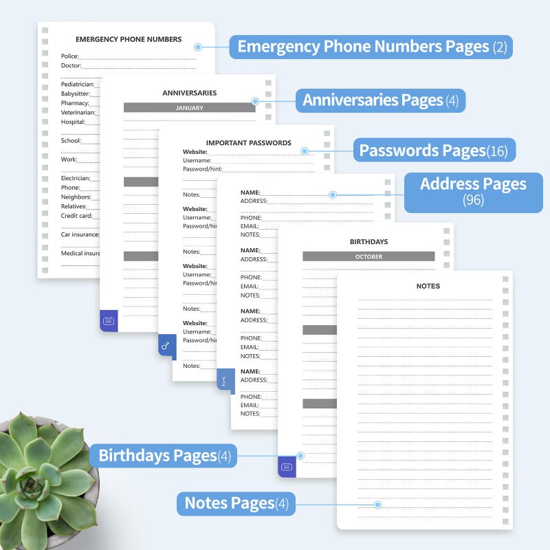 Blugool Address Book with Alphabetical Tabs-Address and Password Book for Seniors - Hardcover Spiral Bound Phone Book- Record Contacts,Website Login Passwords, Special Days -5.7" x 7.7", Blue - Image 5