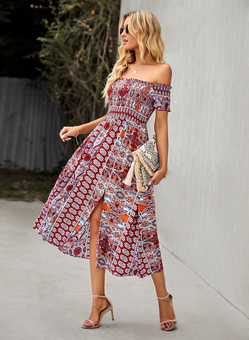Loquat Bohemian Split Resort Casual Dress Multicolour  - Image 1