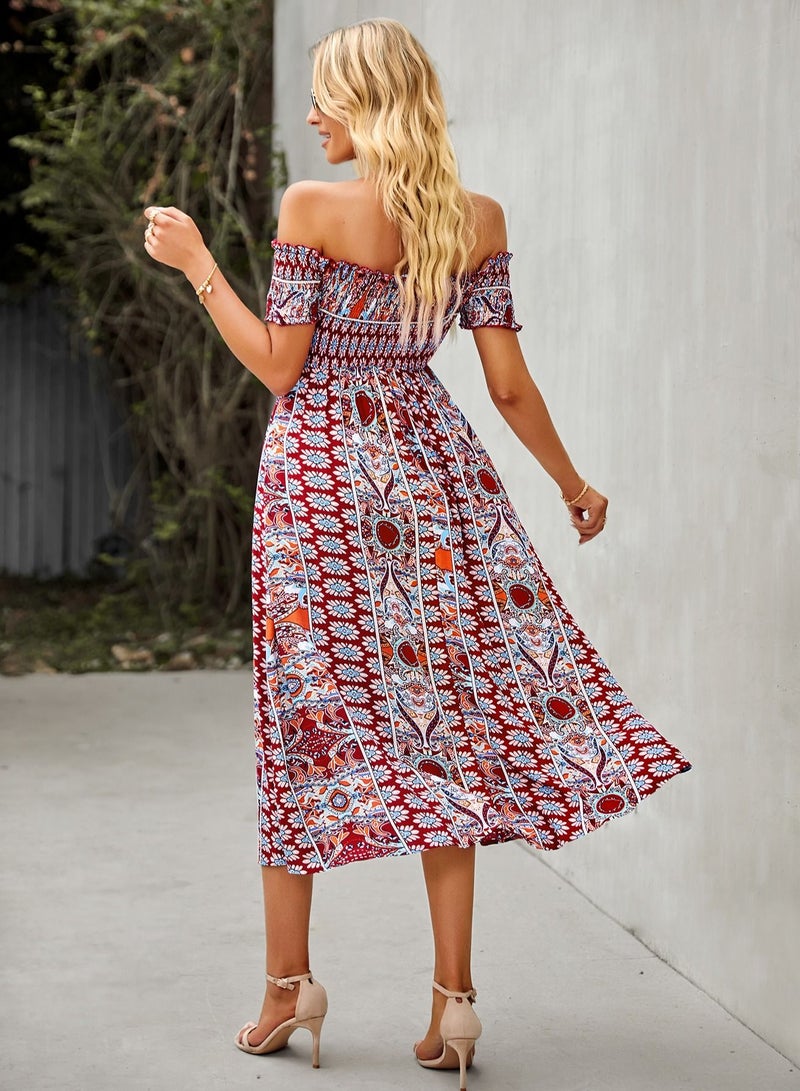 Loquat Bohemian Split Resort Casual Dress Multicolour  - Image 2