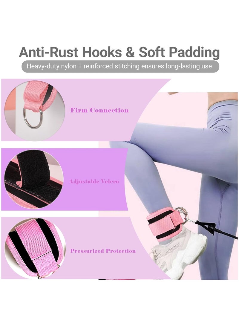 Cuken 2 PCS Ankle Straps for Cable Machines Resistance Bands Attachment, Gym Cuffs with Double Stainless Steel D-Ring, Weight Lifting D-Ring Booty Leg Workout Curls Kickbacks Hip Abductor (Pink)  - Image 3