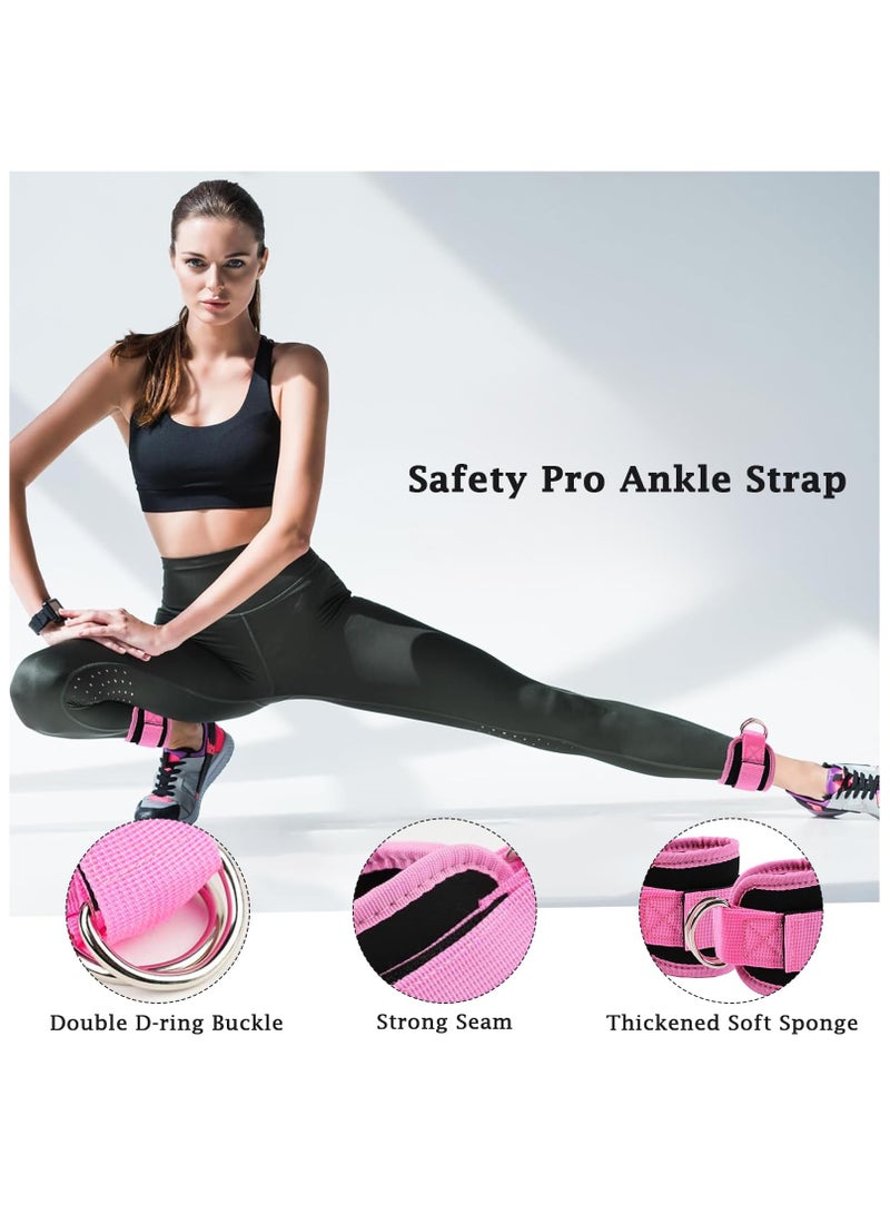 Cuken 2 PCS Ankle Straps for Cable Machines Resistance Bands Attachment, Gym Cuffs with Double Stainless Steel D-Ring, Weight Lifting D-Ring Booty Leg Workout Curls Kickbacks Hip Abductor (Pink)  - Image 4
