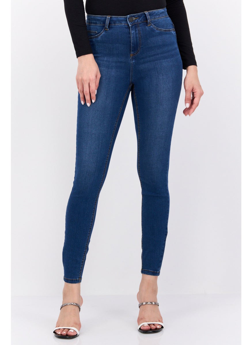 NOISY MAY Women Skinny Fit Mid Rise Stretchable Jeans, Blue  - Image 1