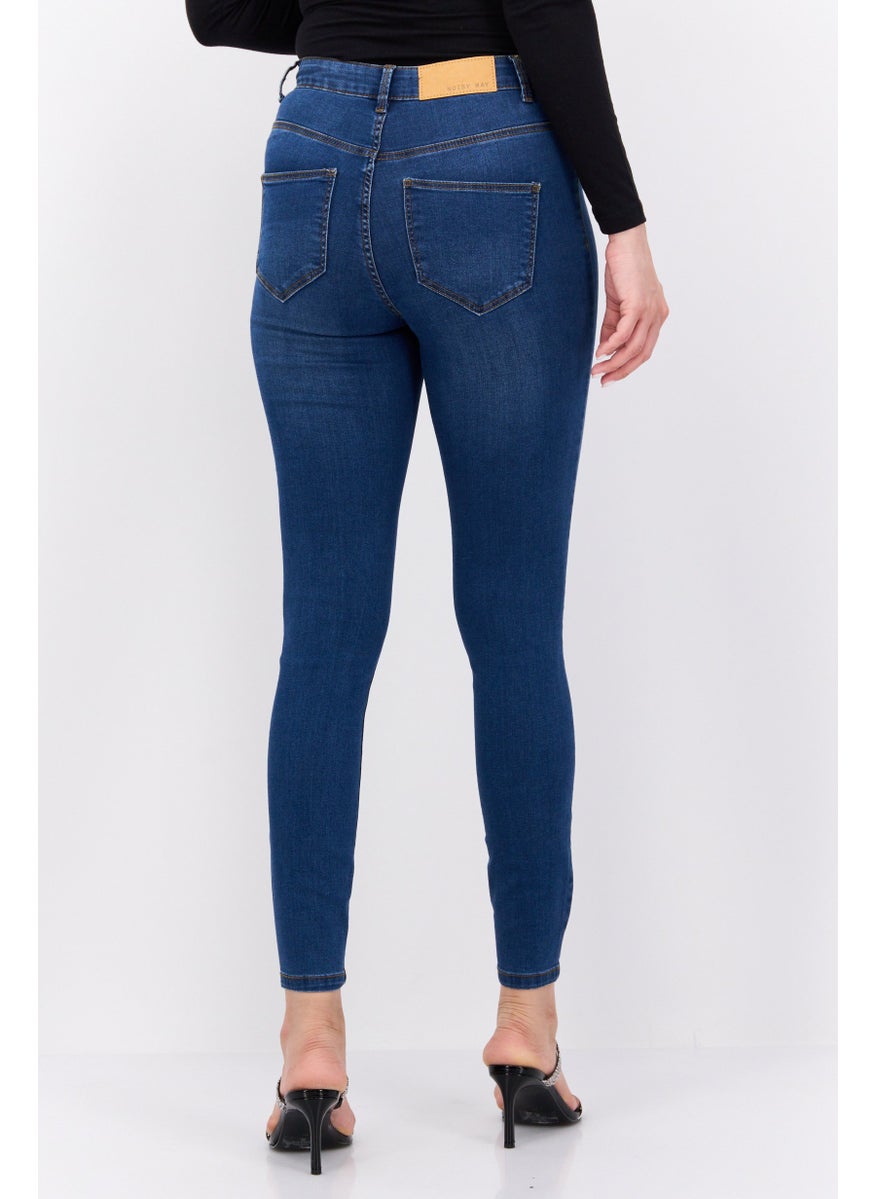 NOISY MAY Women Skinny Fit Mid Rise Stretchable Jeans, Blue  - Image 3