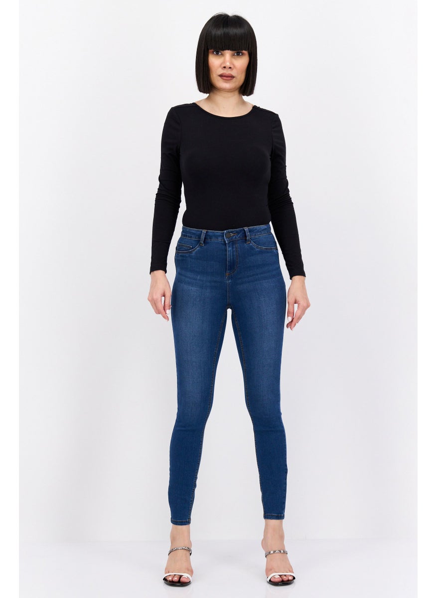 NOISY MAY Women Skinny Fit Mid Rise Stretchable Jeans, Blue  - Image 4